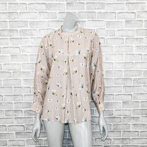 SACCHARINE New York Women's Pink butterfly print blouse cotton silk size M